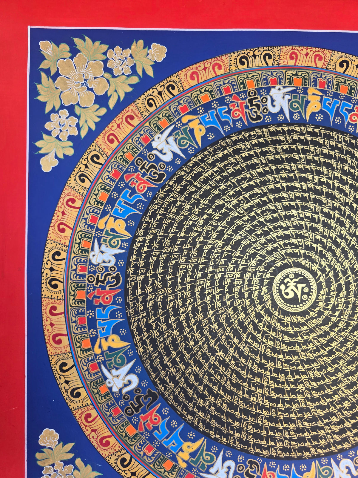 Hand-Painted Om Mantra Mandala Thangka