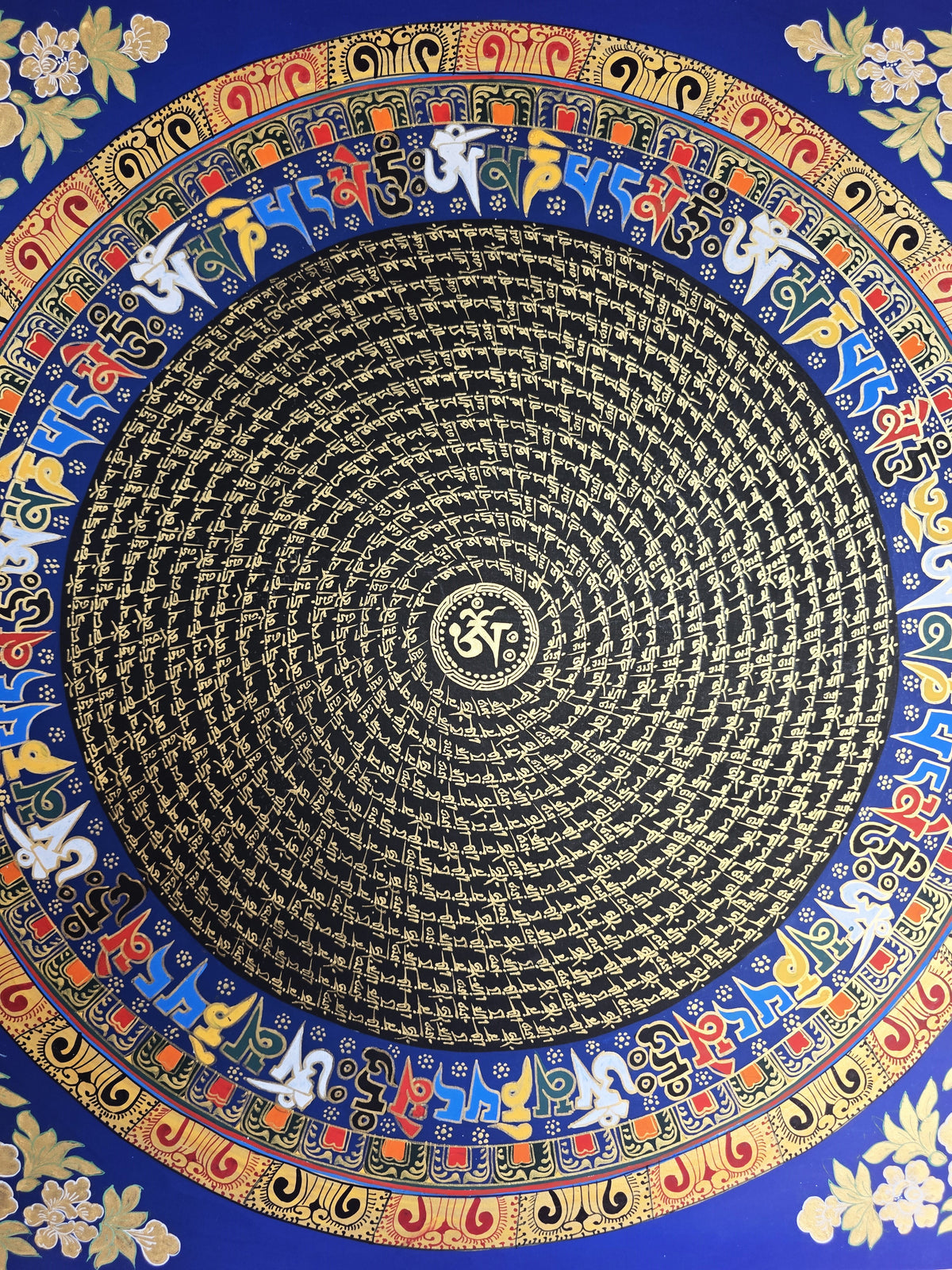 Hand-Painted Om Mantra Mandala Thangka