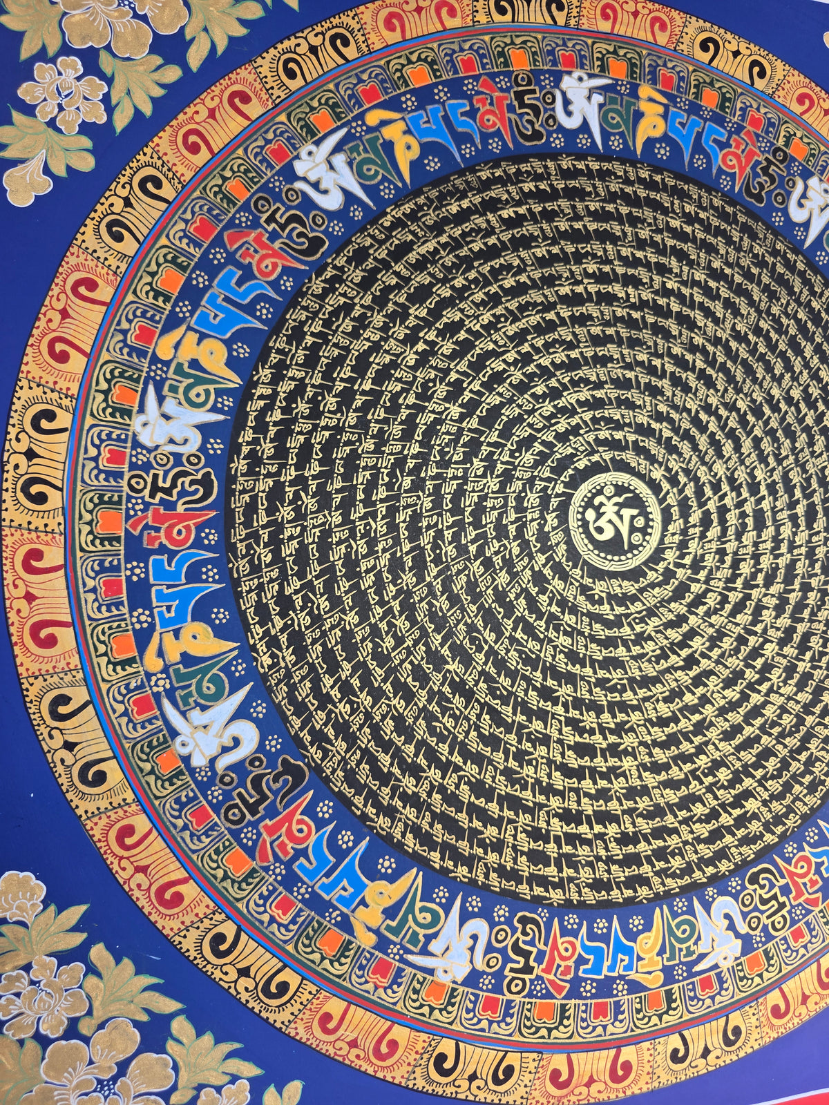 Hand-Painted Om Mantra Mandala Thangka
