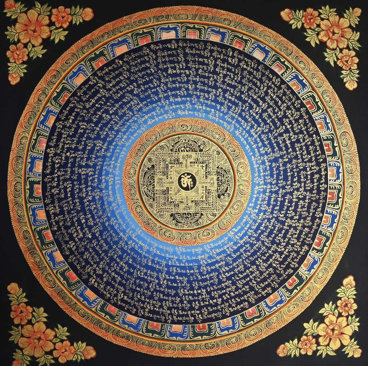Hand-Painted Om Mantra Mandala Thangka