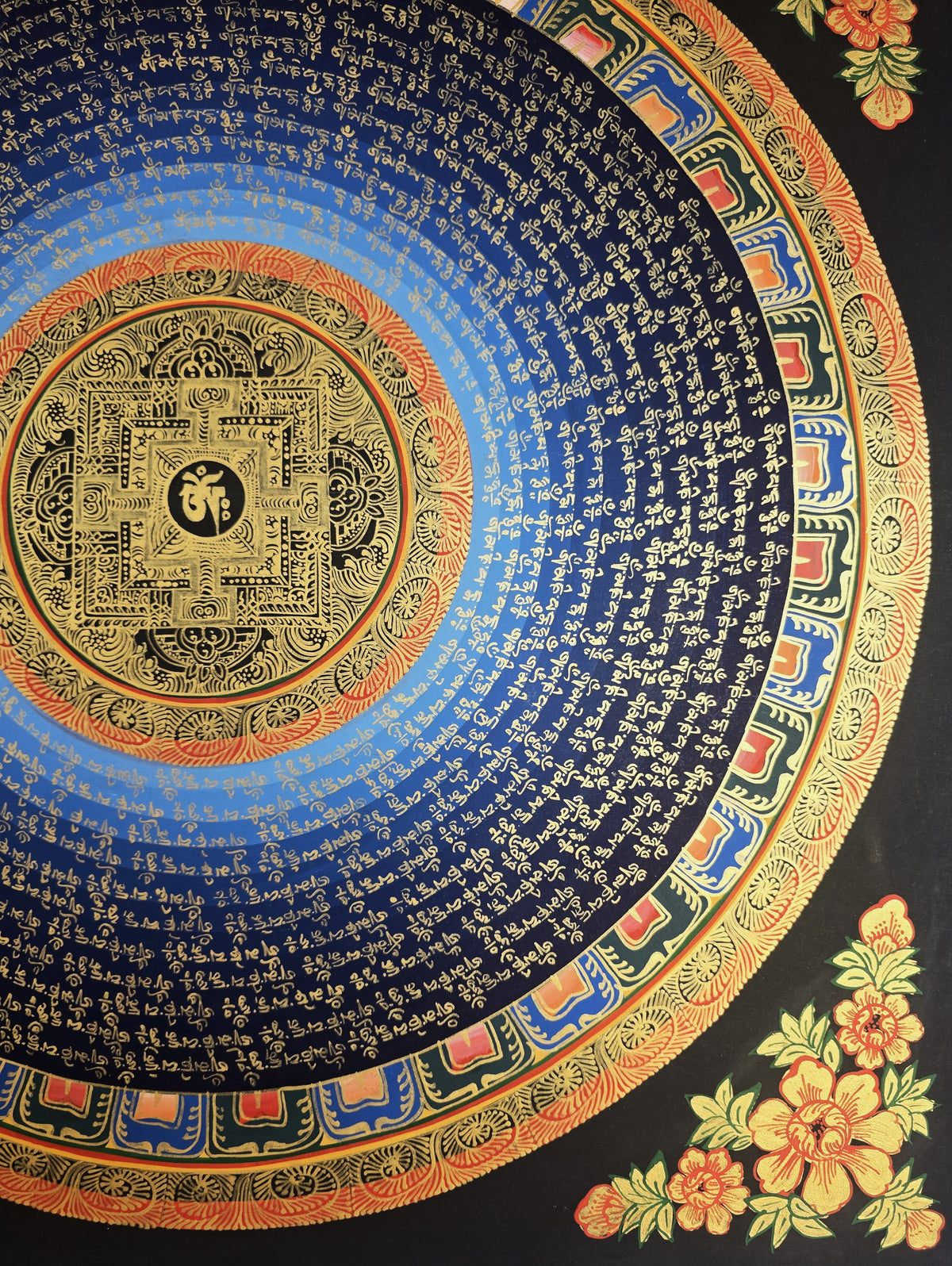 Hand-Painted Om Mantra Mandala Thangka