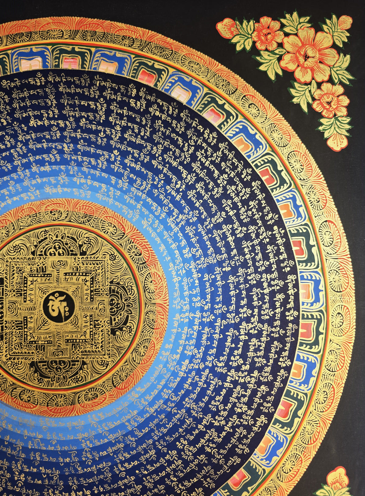 Hand-Painted Om Mantra Mandala Thangka