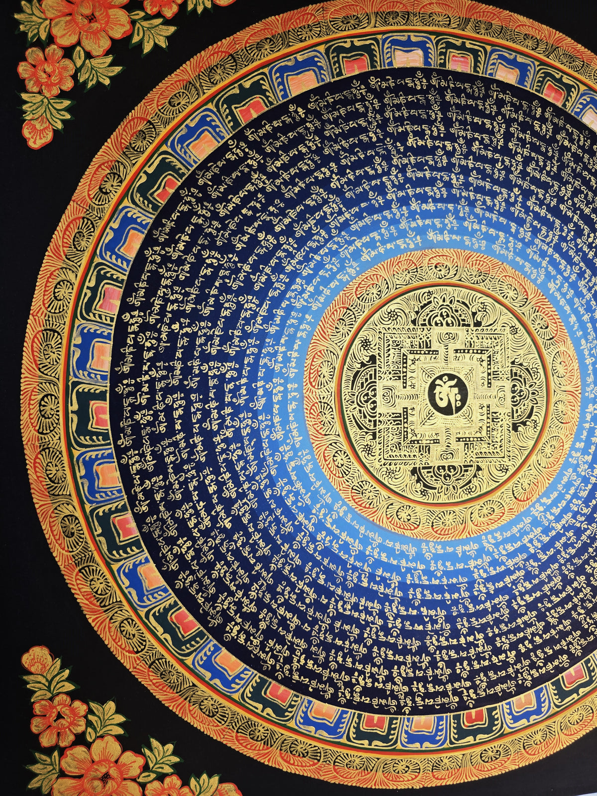 Hand-Painted Om Mantra Mandala Thangka