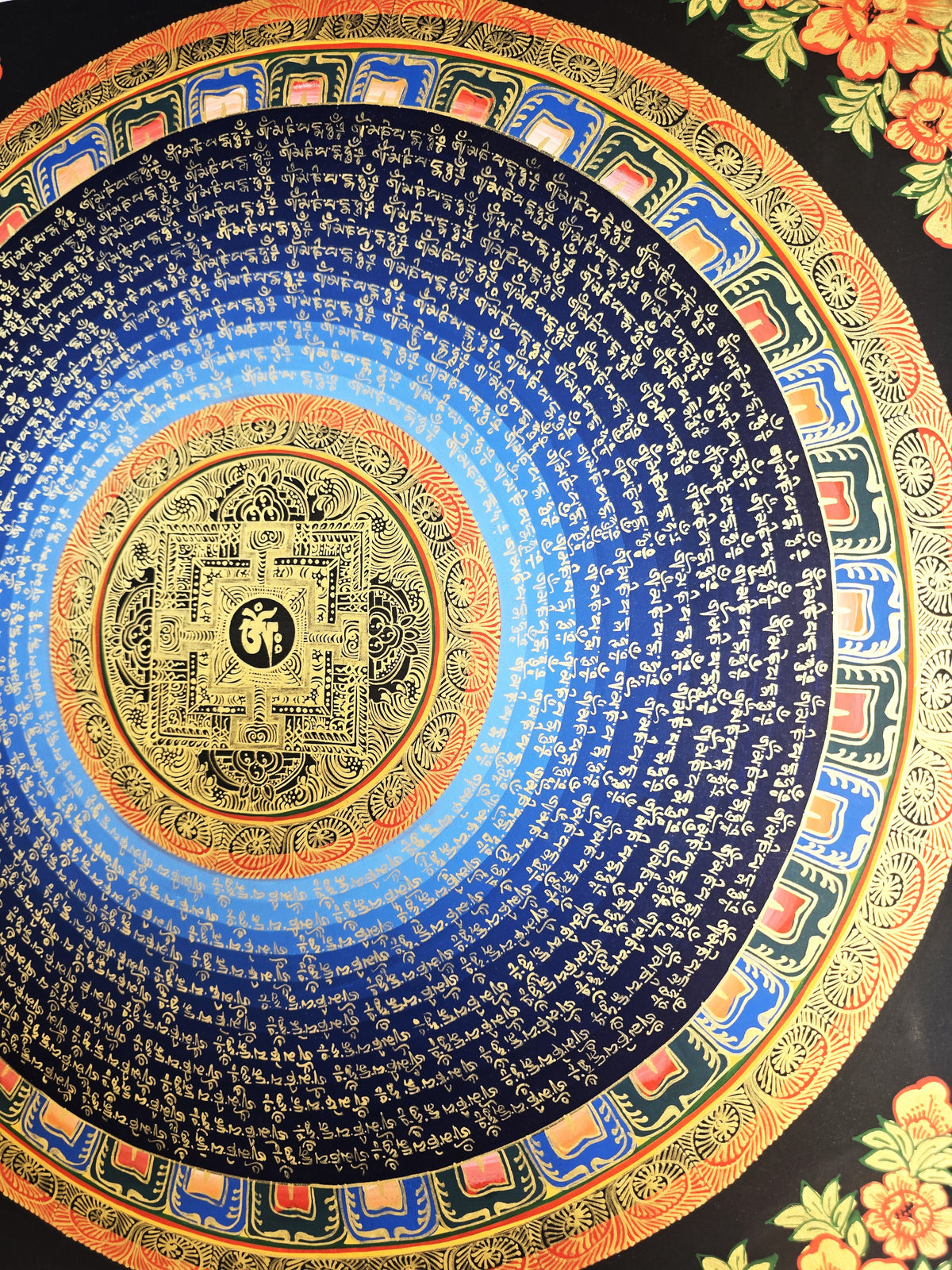 Hand-Painted Om Mantra Mandala Thangka
