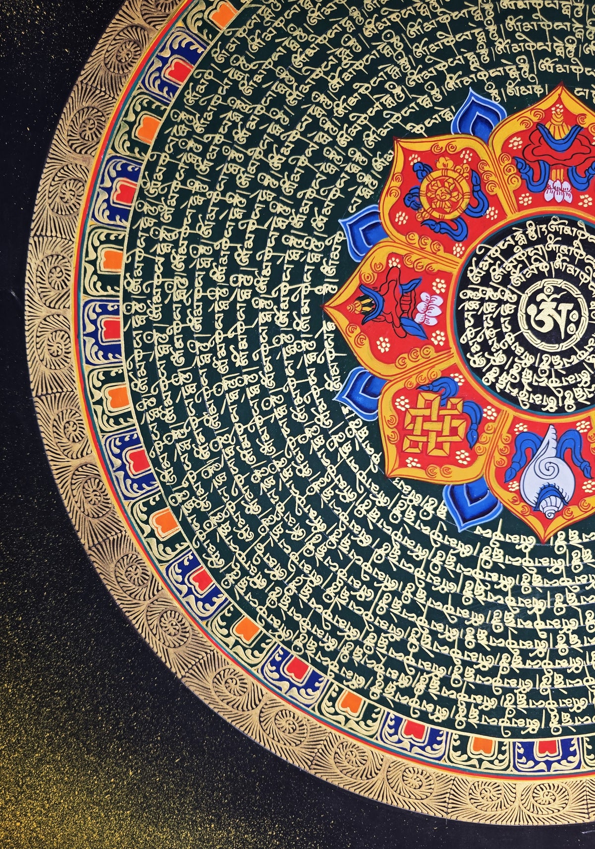 Hand-Painted Om Mantra Mandala Thangka
