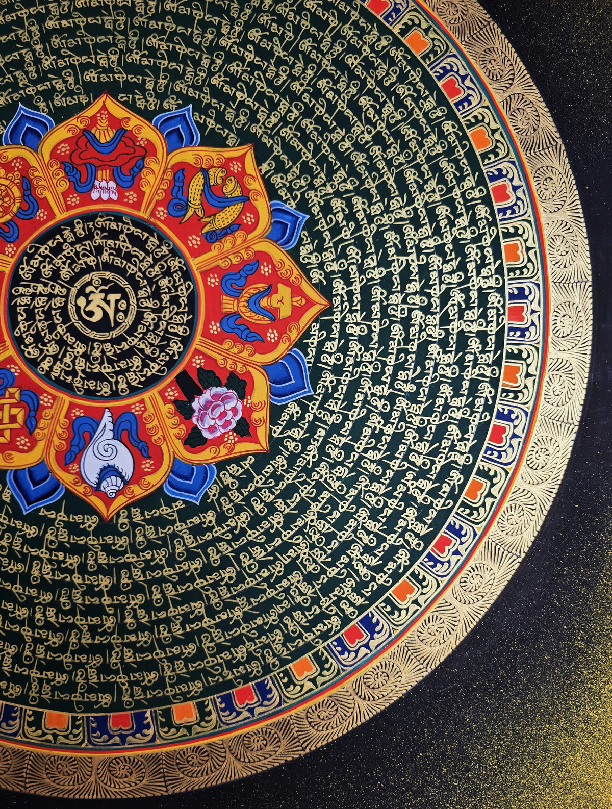 Hand-Painted Om Mantra Mandala Thangka