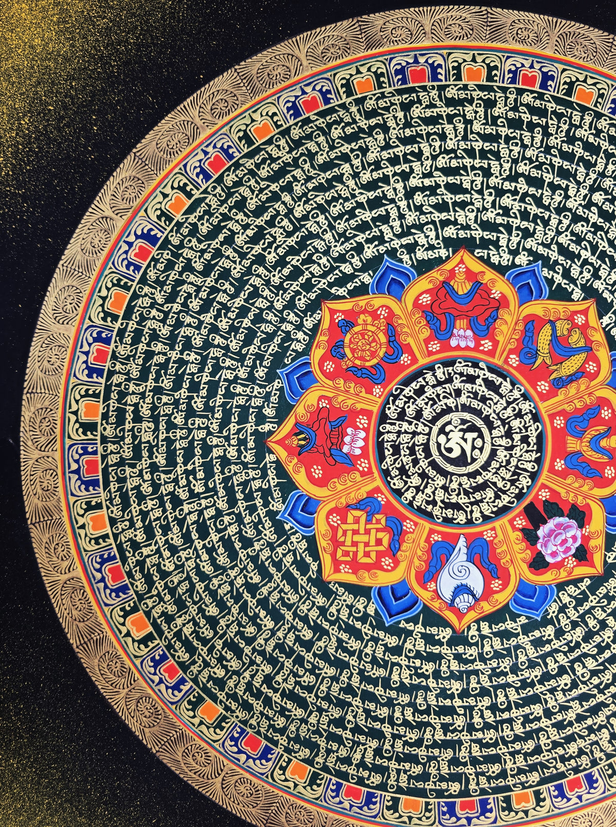 Hand-Painted Om Mantra Mandala Thangka