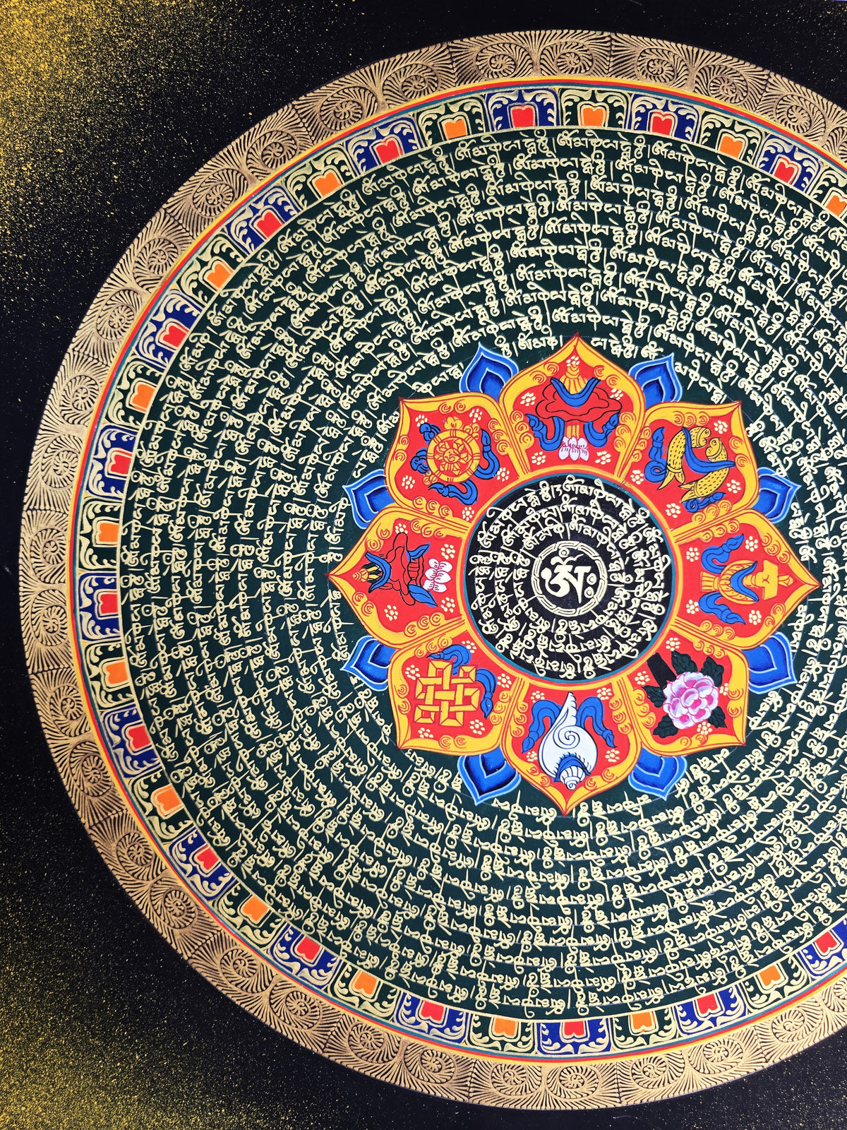 Hand-Painted Om Mantra Mandala Thangka