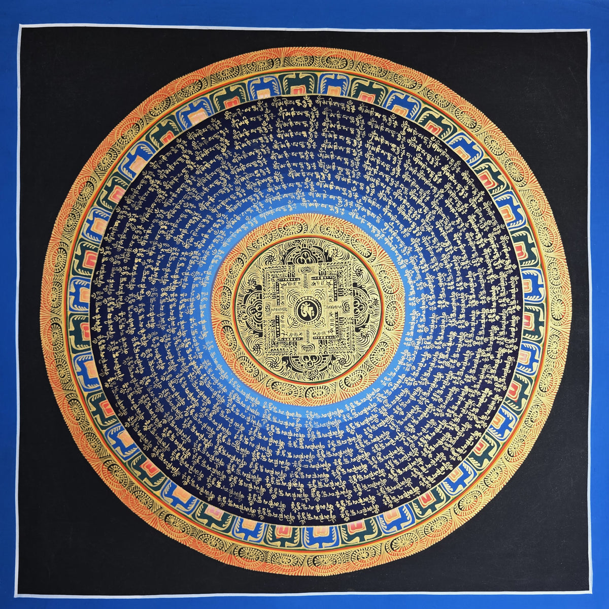Hand-Painted Om Mantra Mandala Thangka