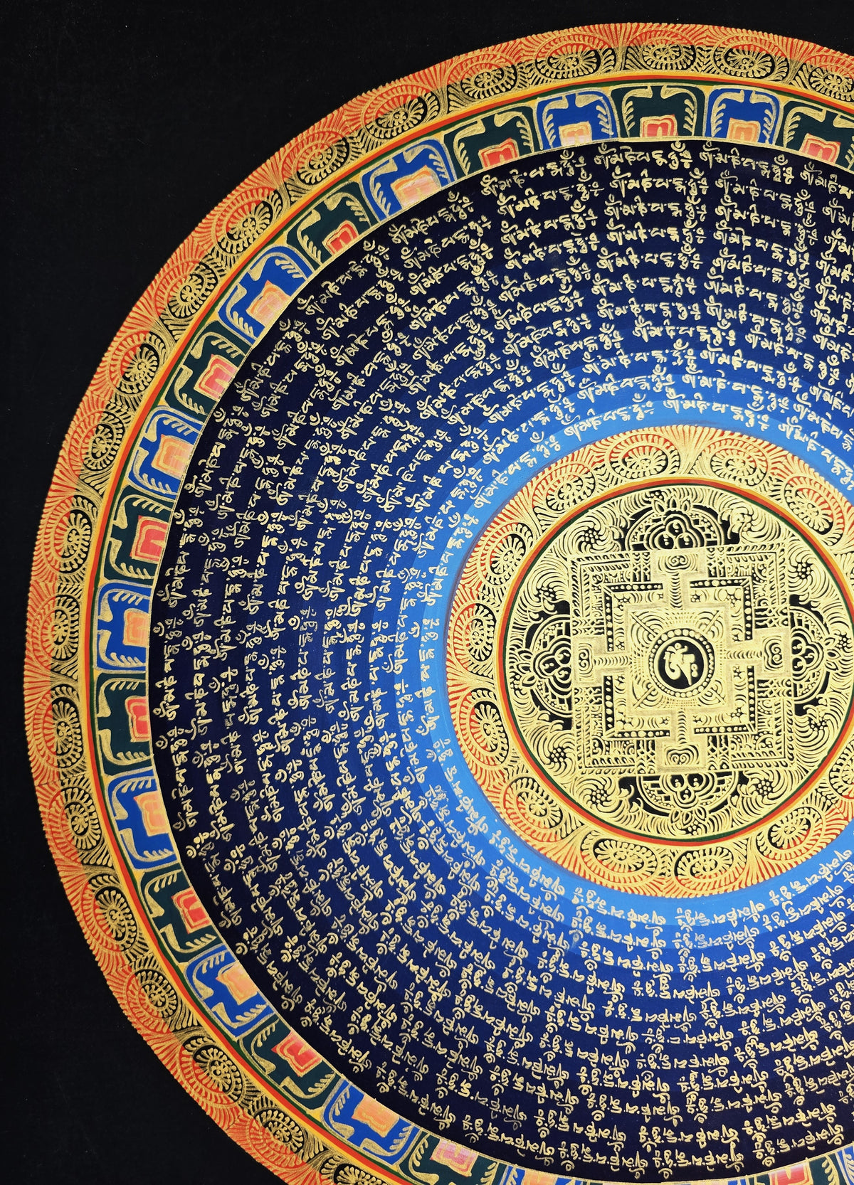 Hand-Painted Om Mantra Mandala Thangka