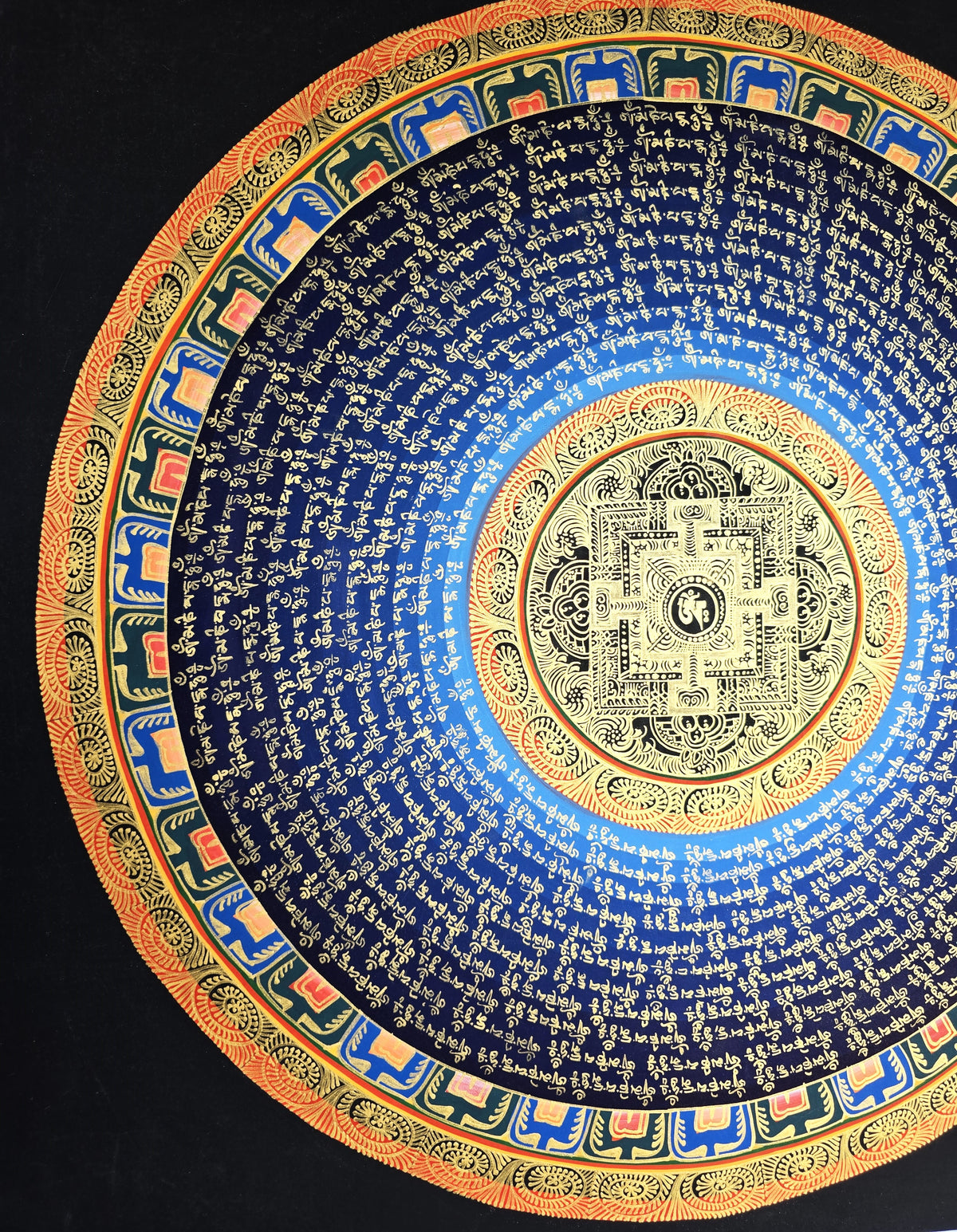 Hand-Painted Om Mantra Mandala Thangka