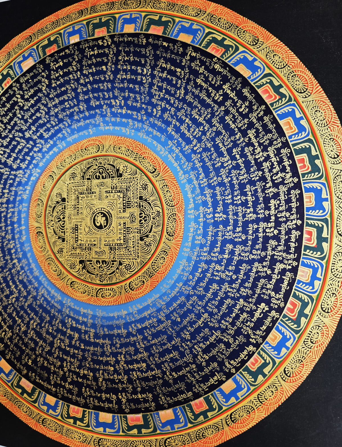 Hand-Painted Om Mantra Mandala Thangka