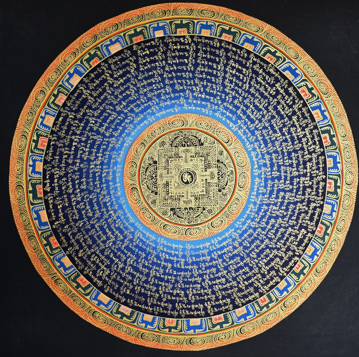 Hand-Painted Om Mantra Mandala Thangka
