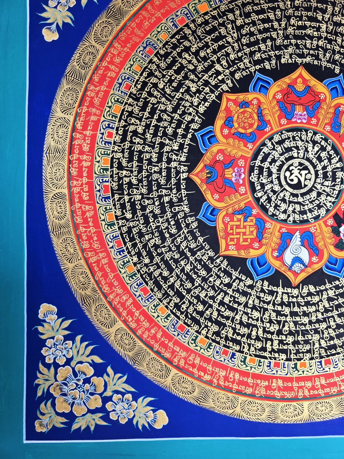 Hand-Painted Om Mantra Mandala Thangka