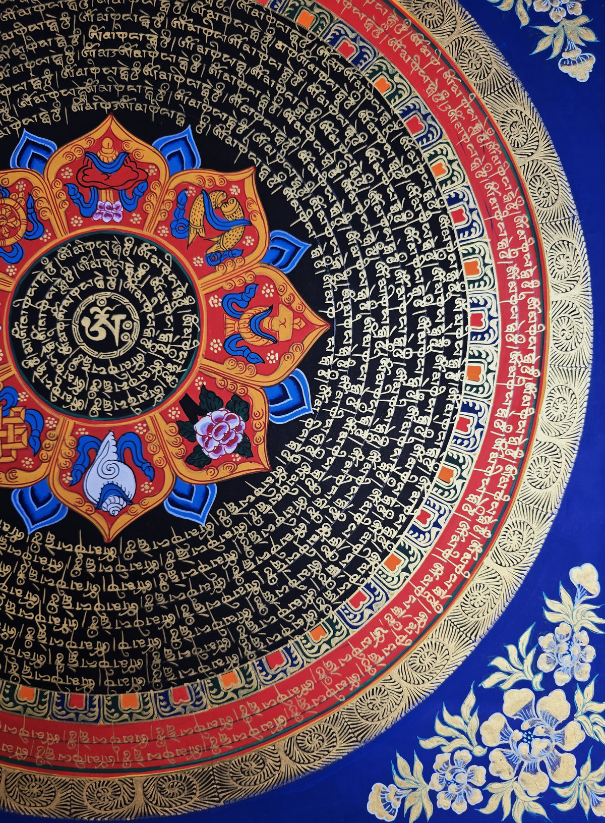 Hand-Painted Om Mantra Mandala Thangka