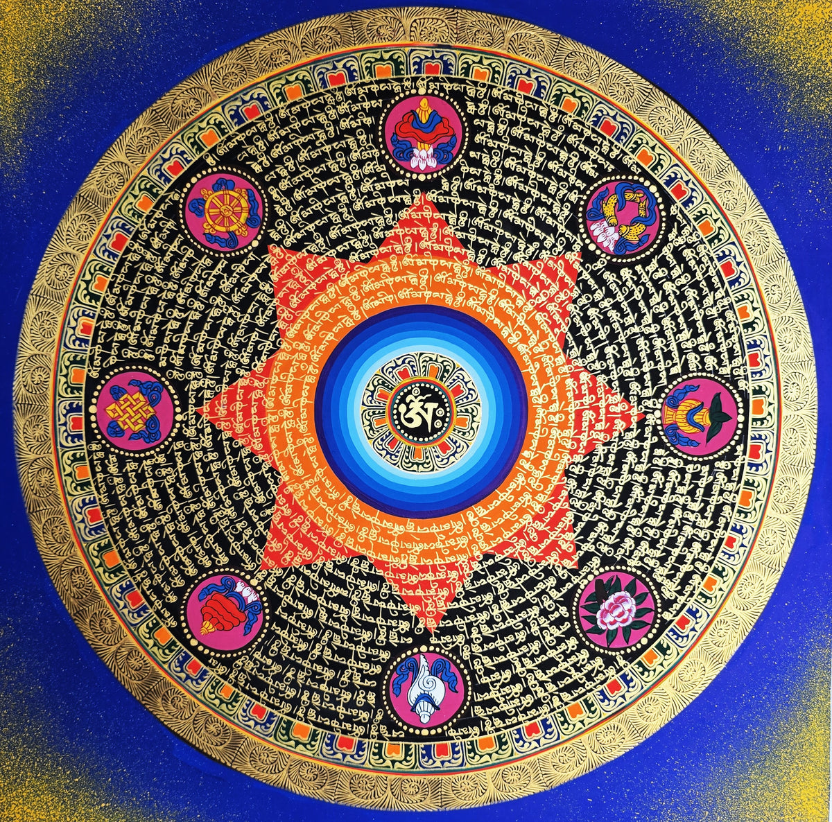Hand-Painted Om Mantra Mandala Thangka