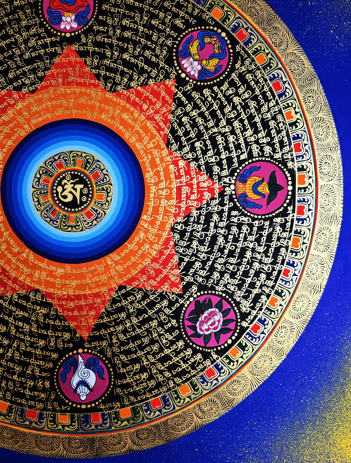 Hand-Painted Om Mantra Mandala Thangka
