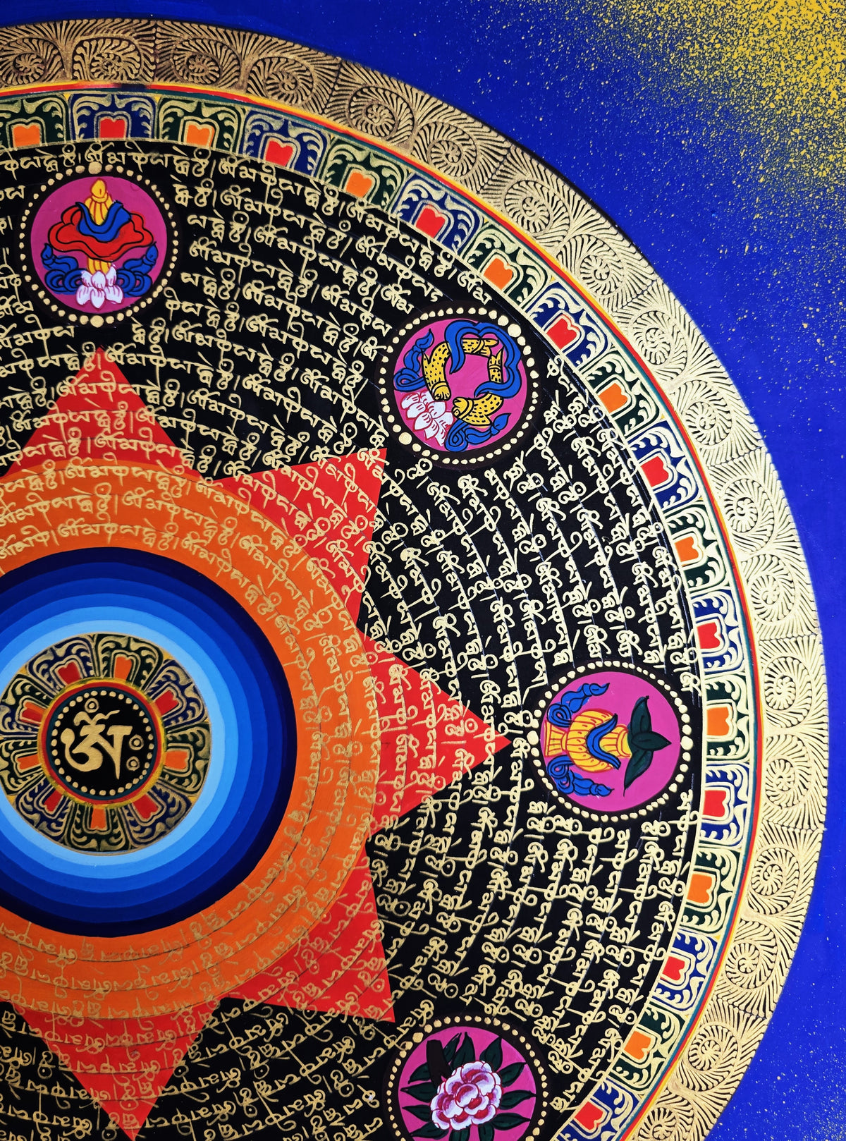 Hand-Painted Om Mantra Mandala Thangka