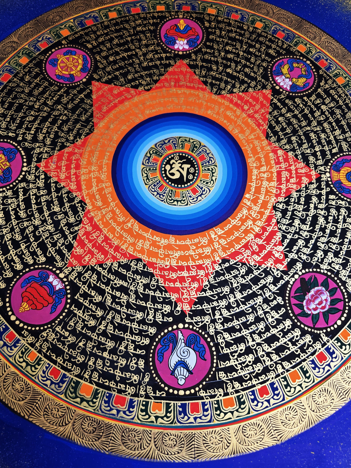 Hand-Painted Om Mantra Mandala Thangka