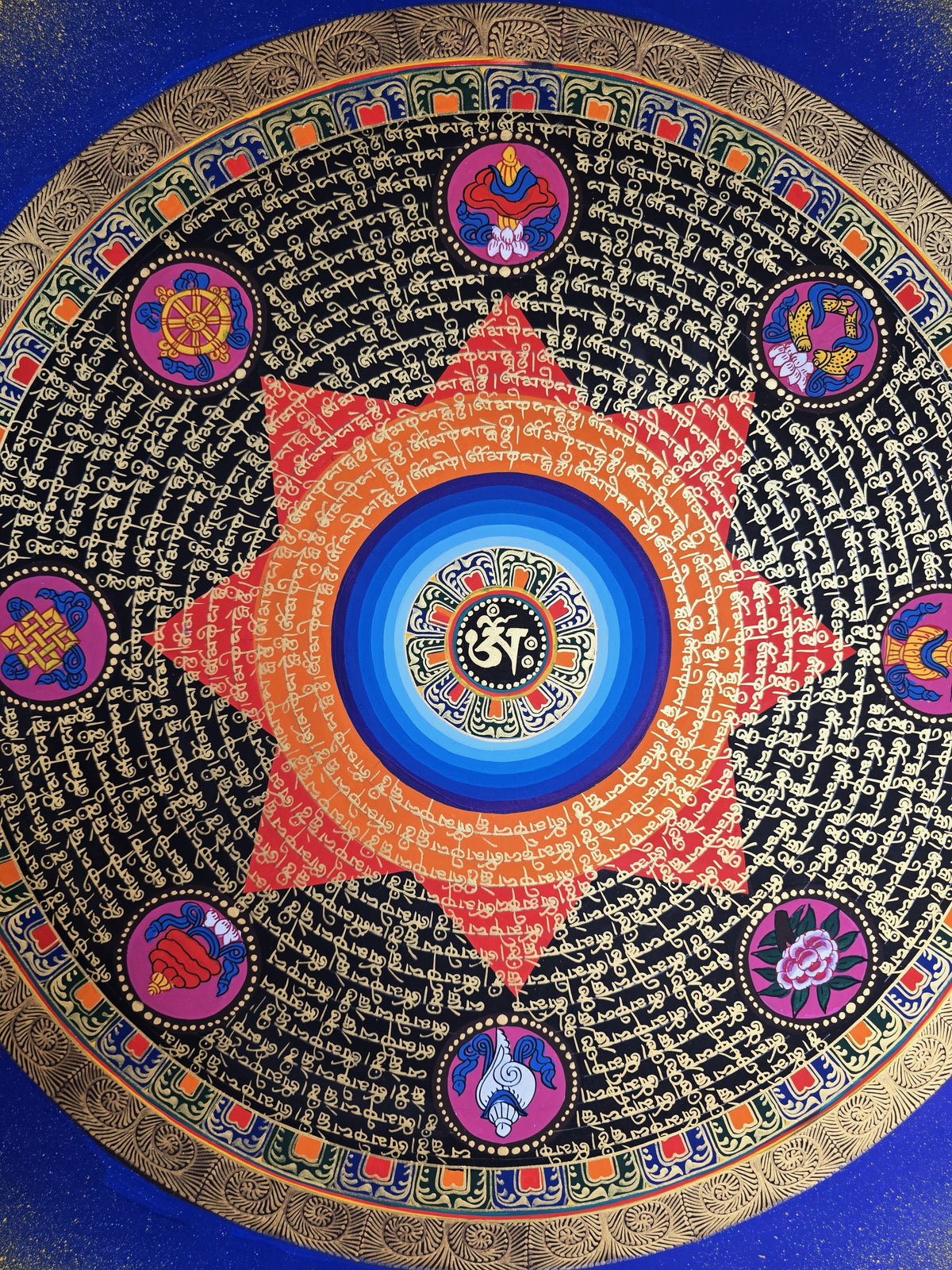 Hand-Painted Om Mantra Mandala Thangka
