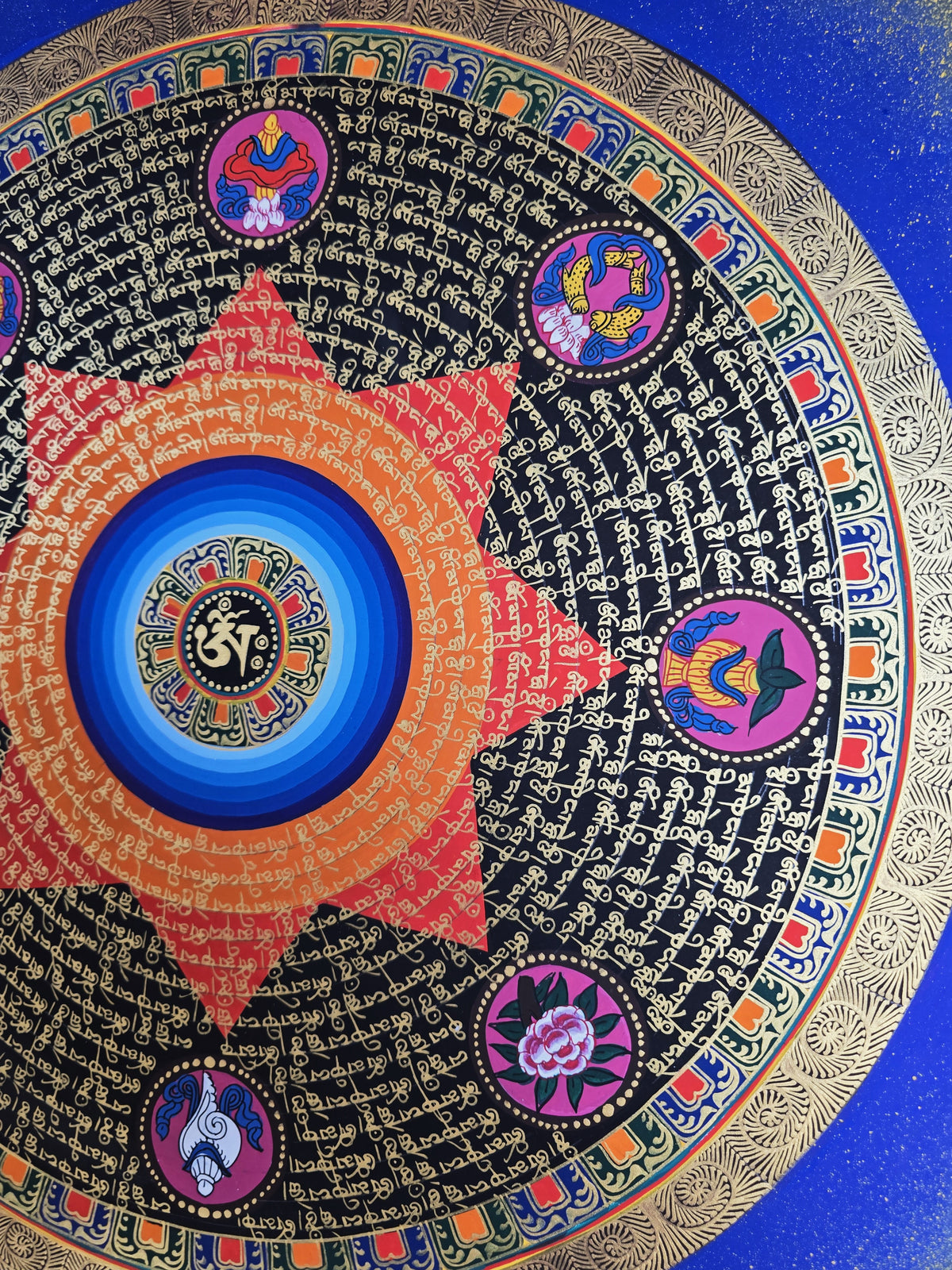 Hand-Painted Om Mantra Mandala Thangka