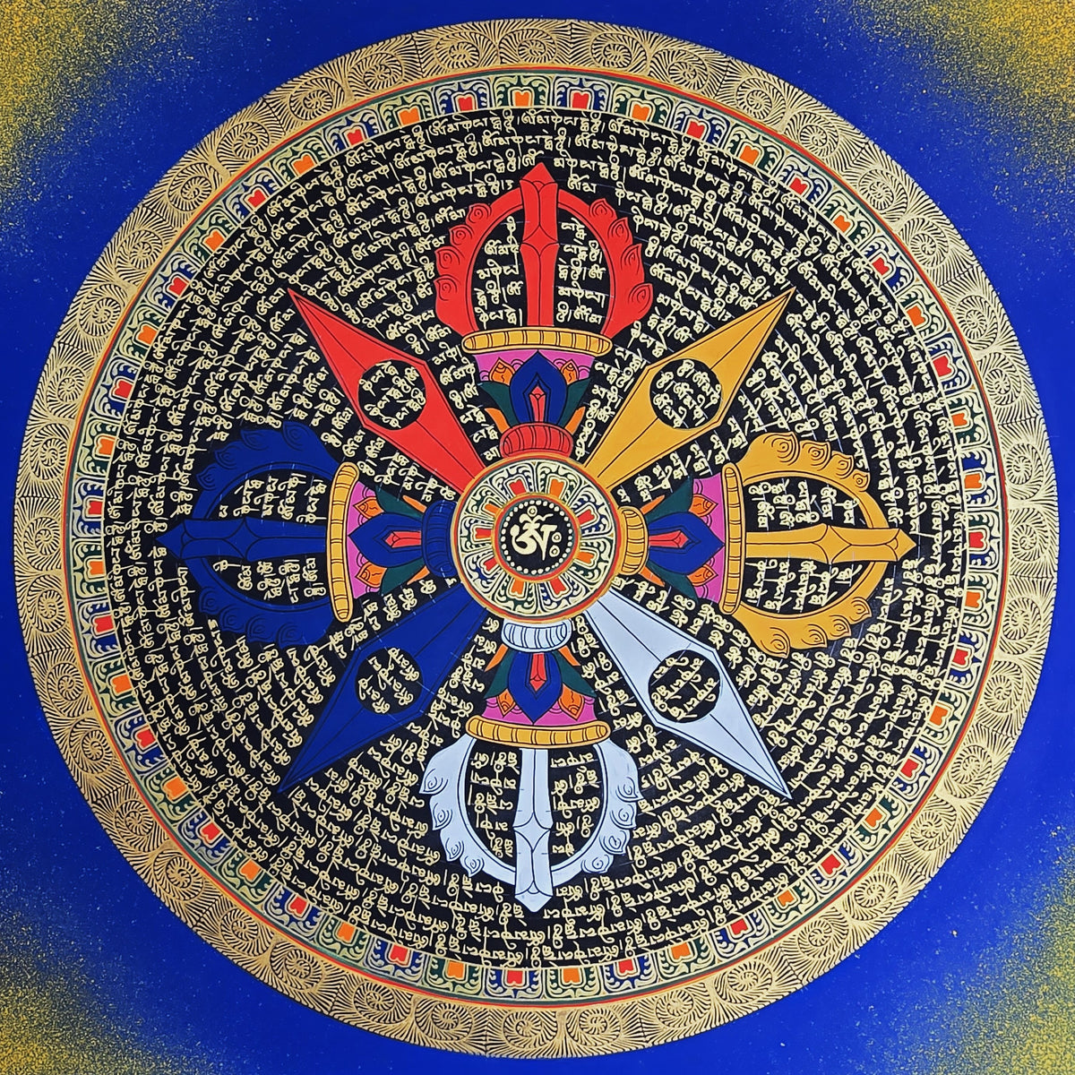 Hand-Painted Om Mantra Mandala Thangka