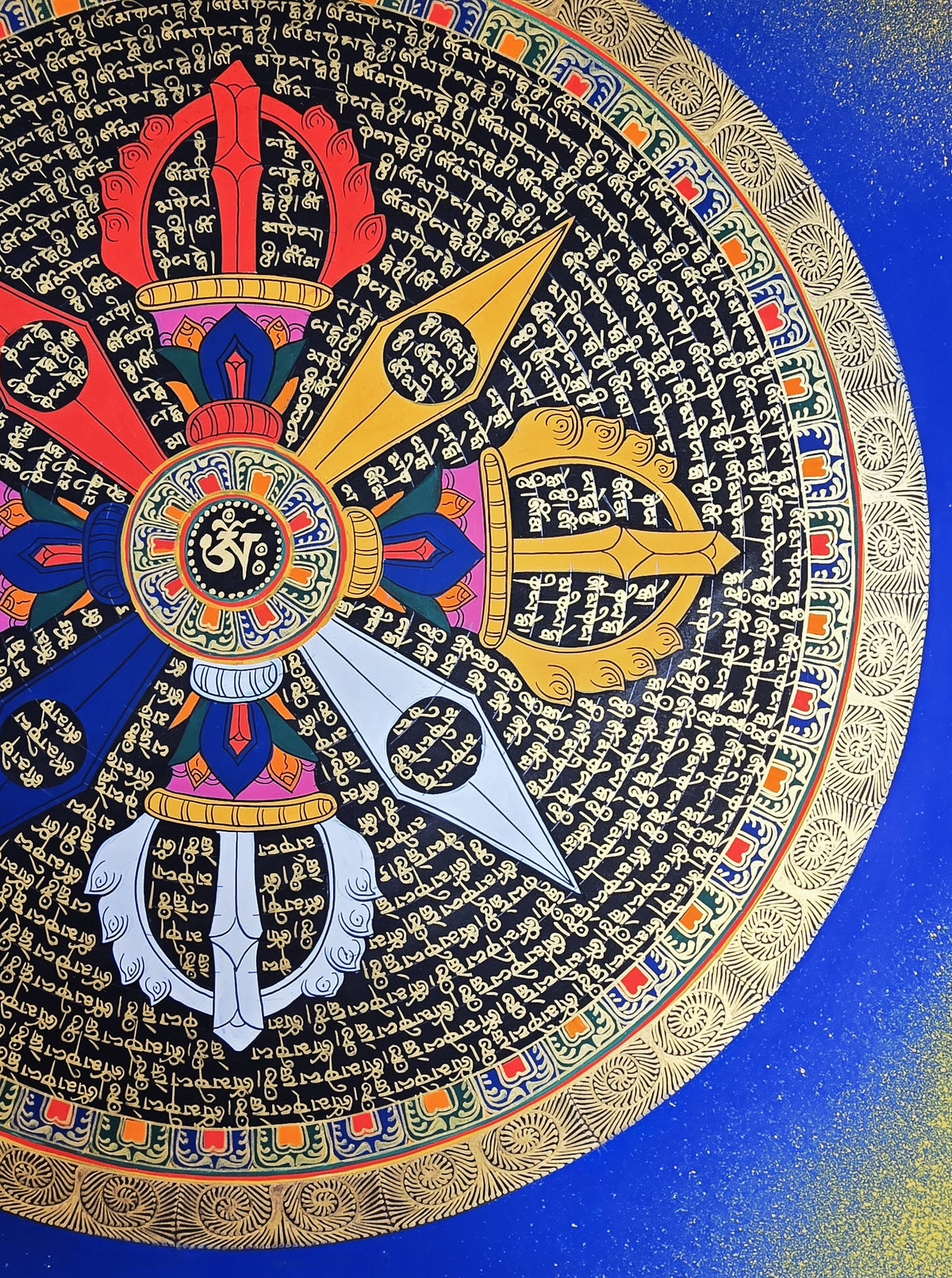 Hand-Painted Om Mantra Mandala Thangka