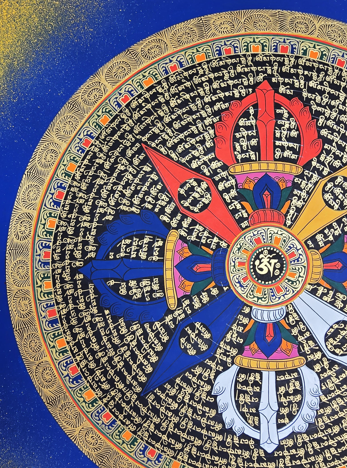 Hand-Painted Om Mantra Mandala Thangka