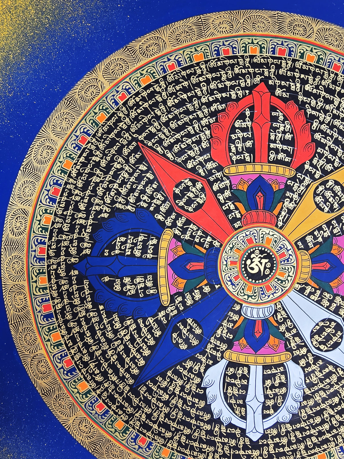 Hand-Painted Om Mantra Mandala Thangka