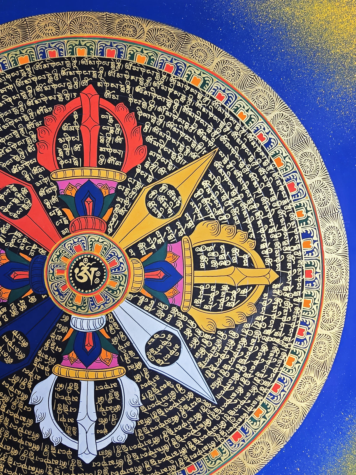 Hand-Painted Om Mantra Mandala Thangka