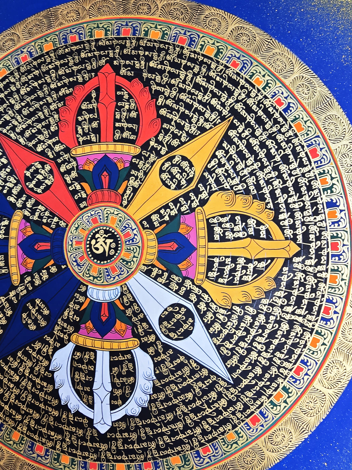Hand-Painted Om Mantra Mandala Thangka