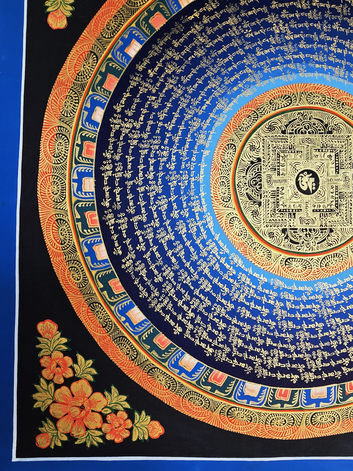 Hand-Painted Om Mantra Mandala Thangka