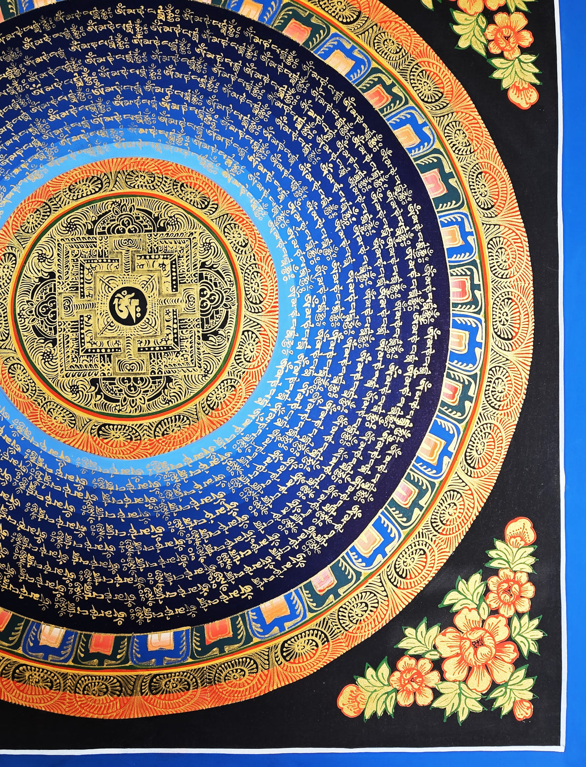 Hand-Painted Om Mantra Mandala Thangka