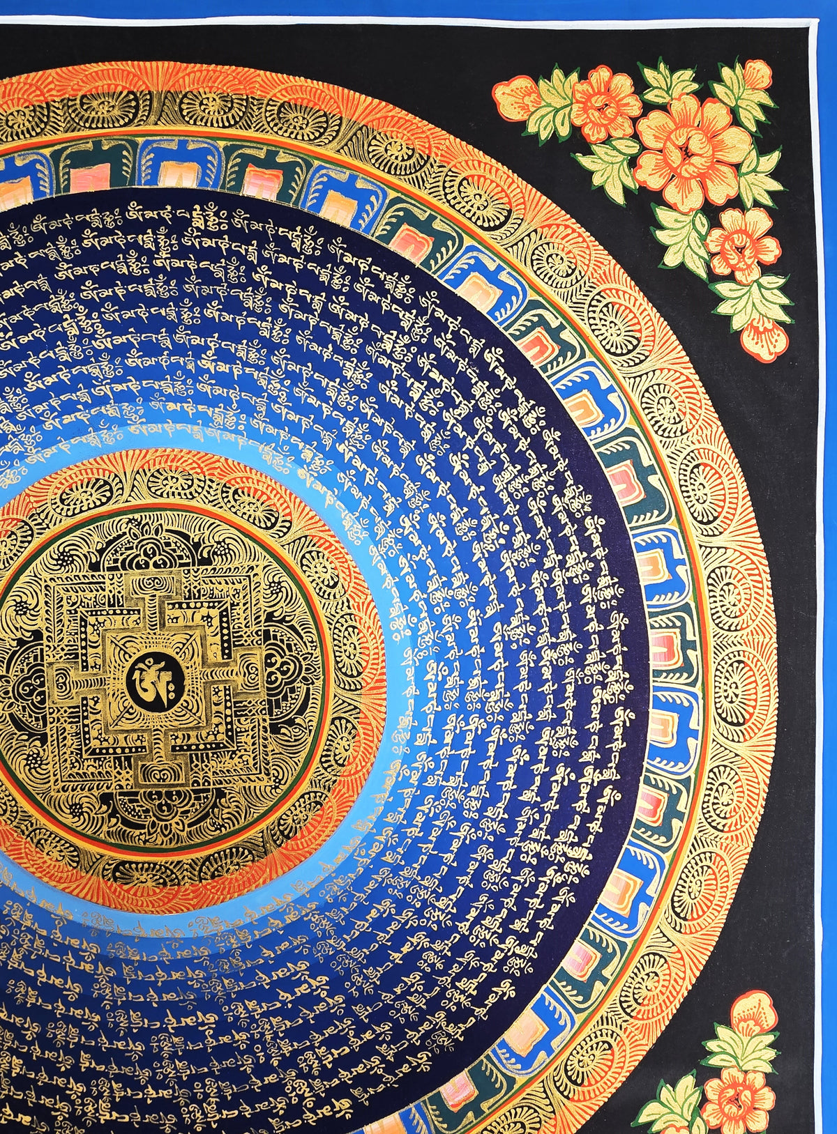 Hand-Painted Om Mantra Mandala Thangka