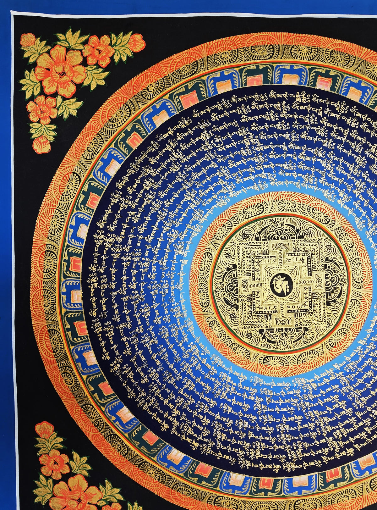 Hand-Painted Om Mantra Mandala Thangka