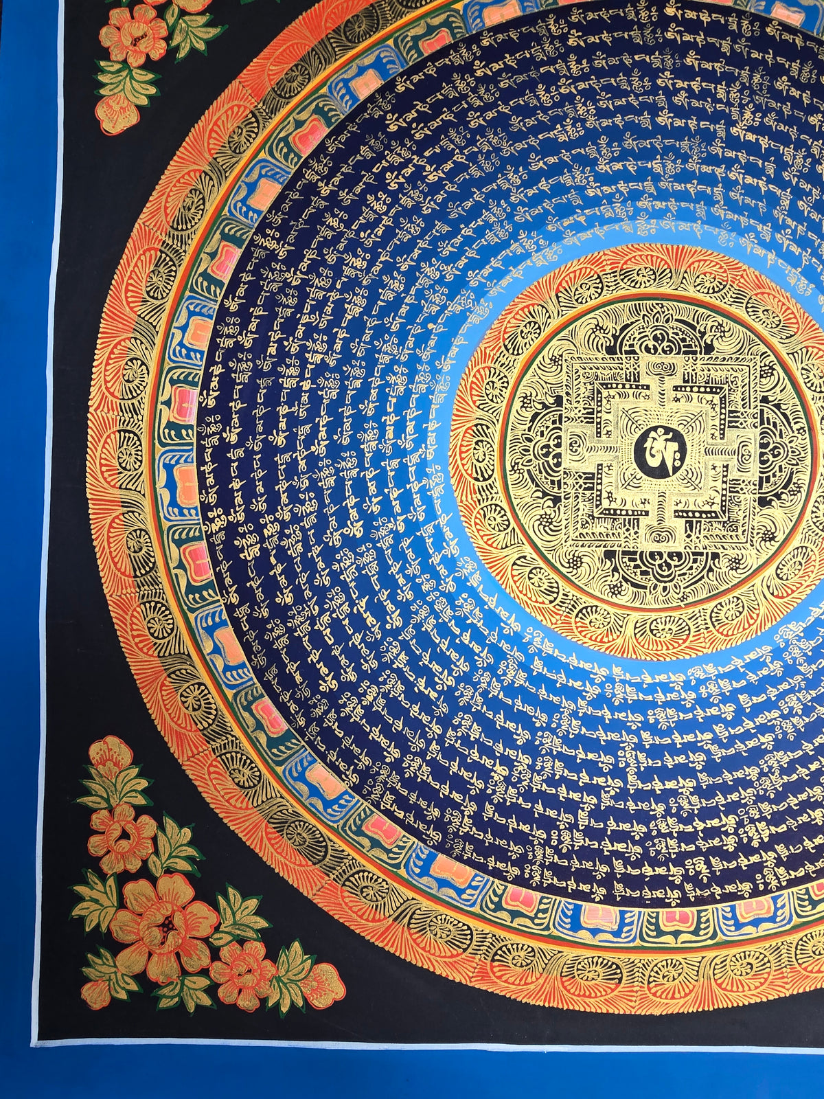 Hand-Painted Om Mantra Mandala Thangka