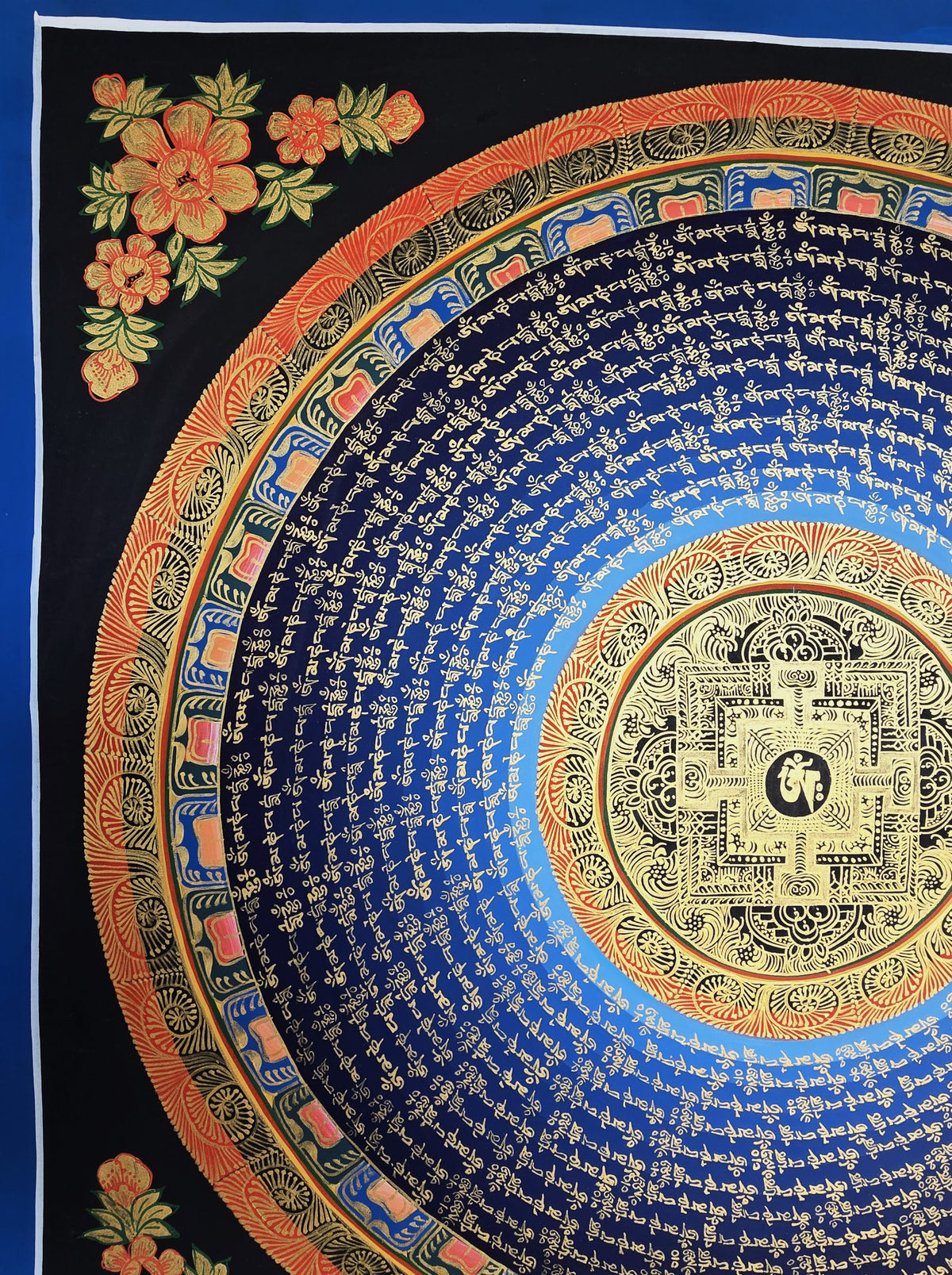 Hand-Painted Om Mantra Mandala Thangka