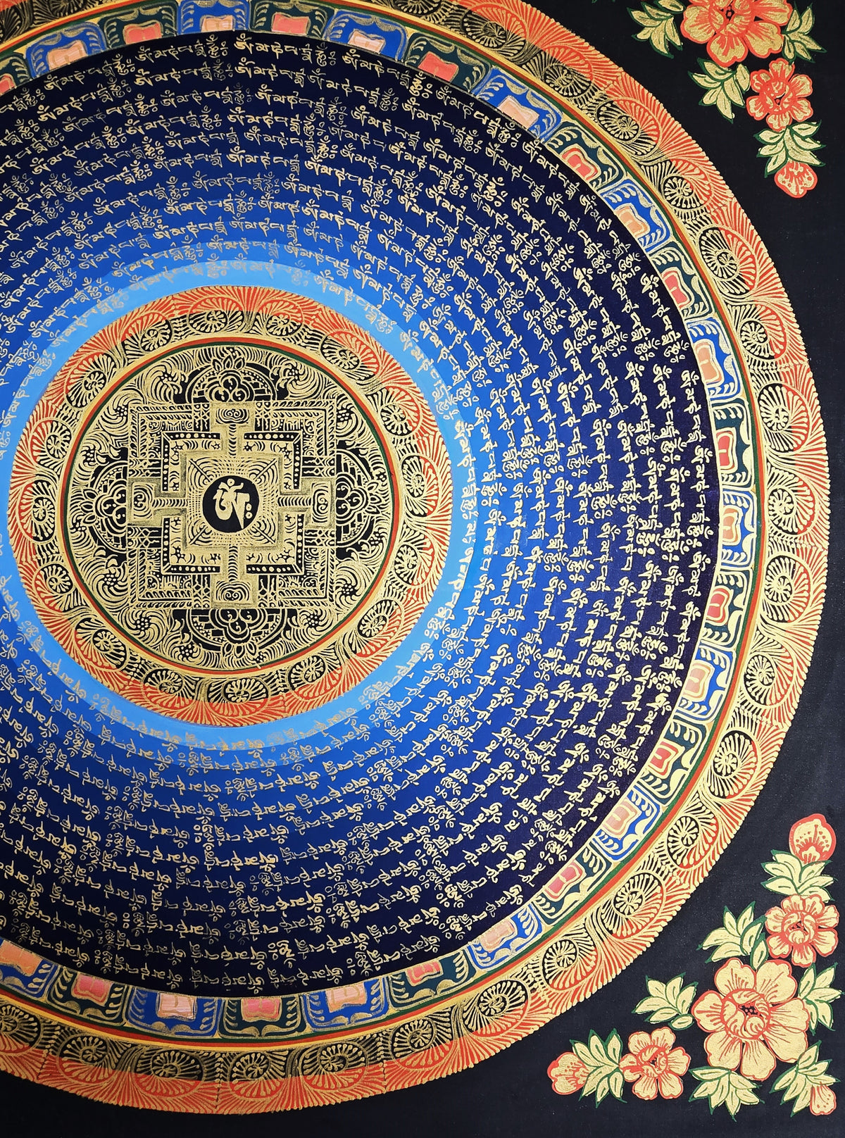 Hand-Painted Om Mantra Mandala Thangka