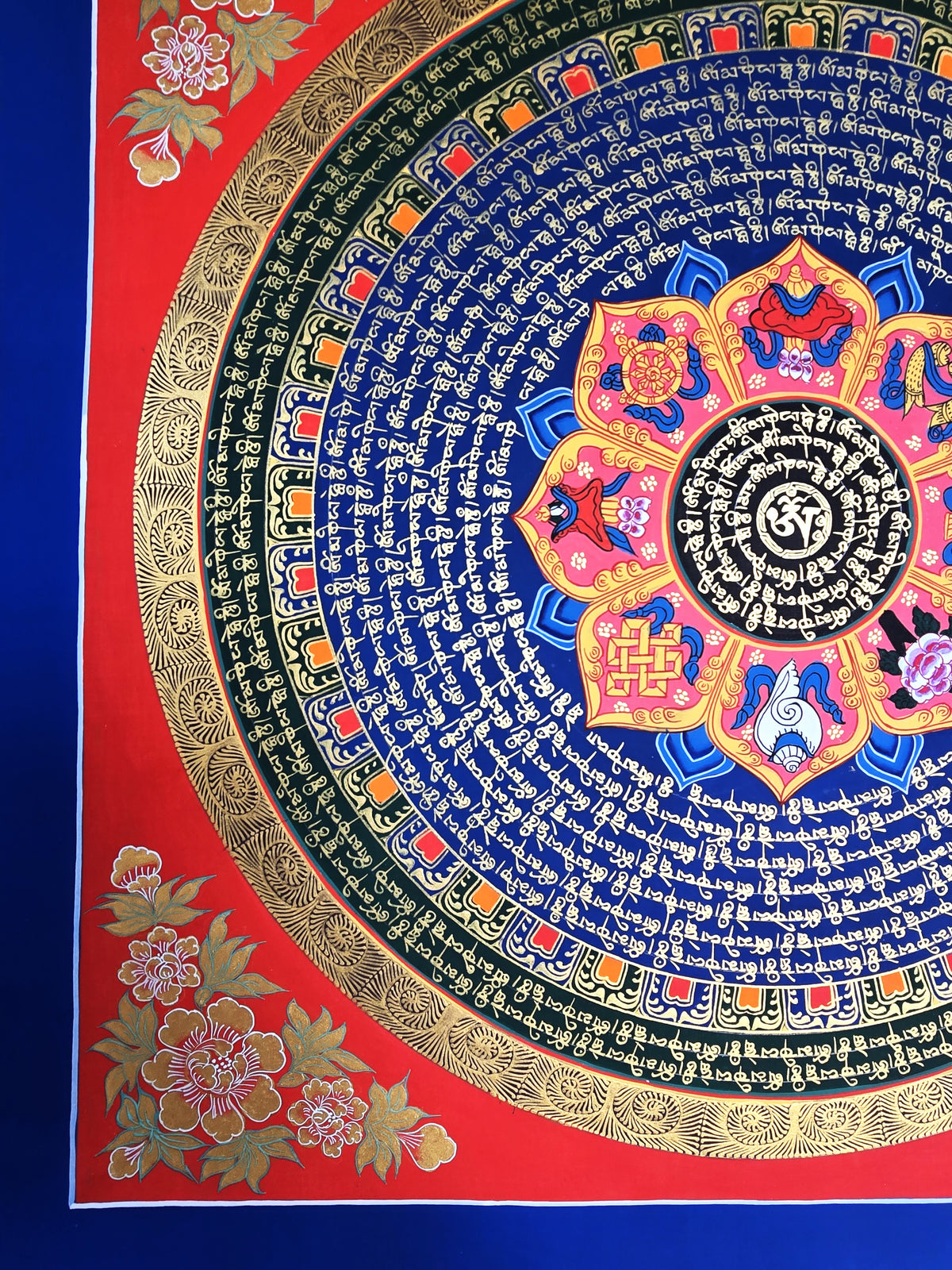 Hand-Painted Om Mantra Mandala Thangka