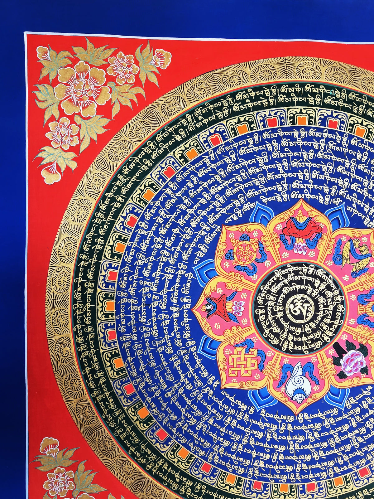 Hand-Painted Om Mantra Mandala Thangka