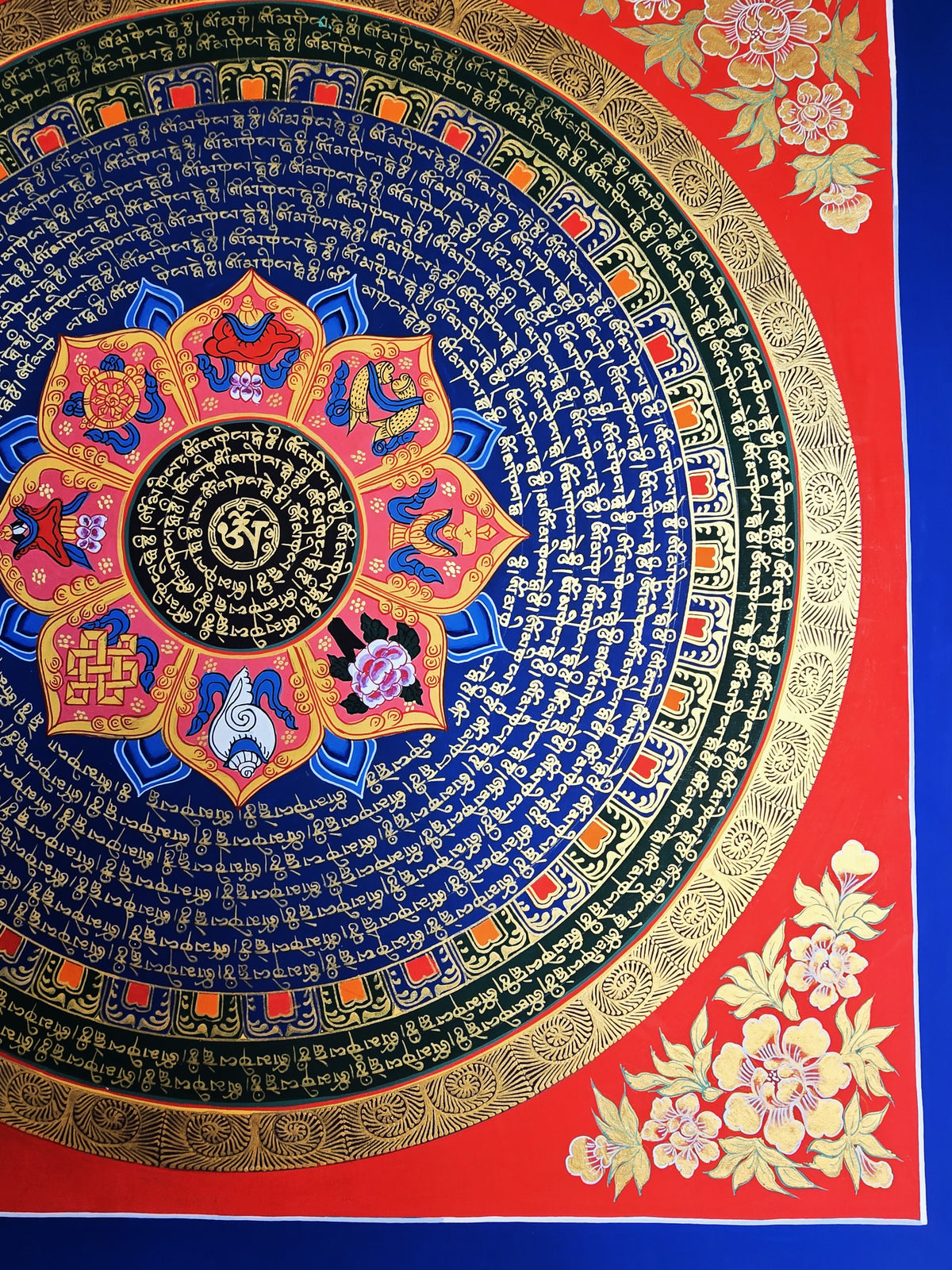 Hand-Painted Om Mantra Mandala Thangka