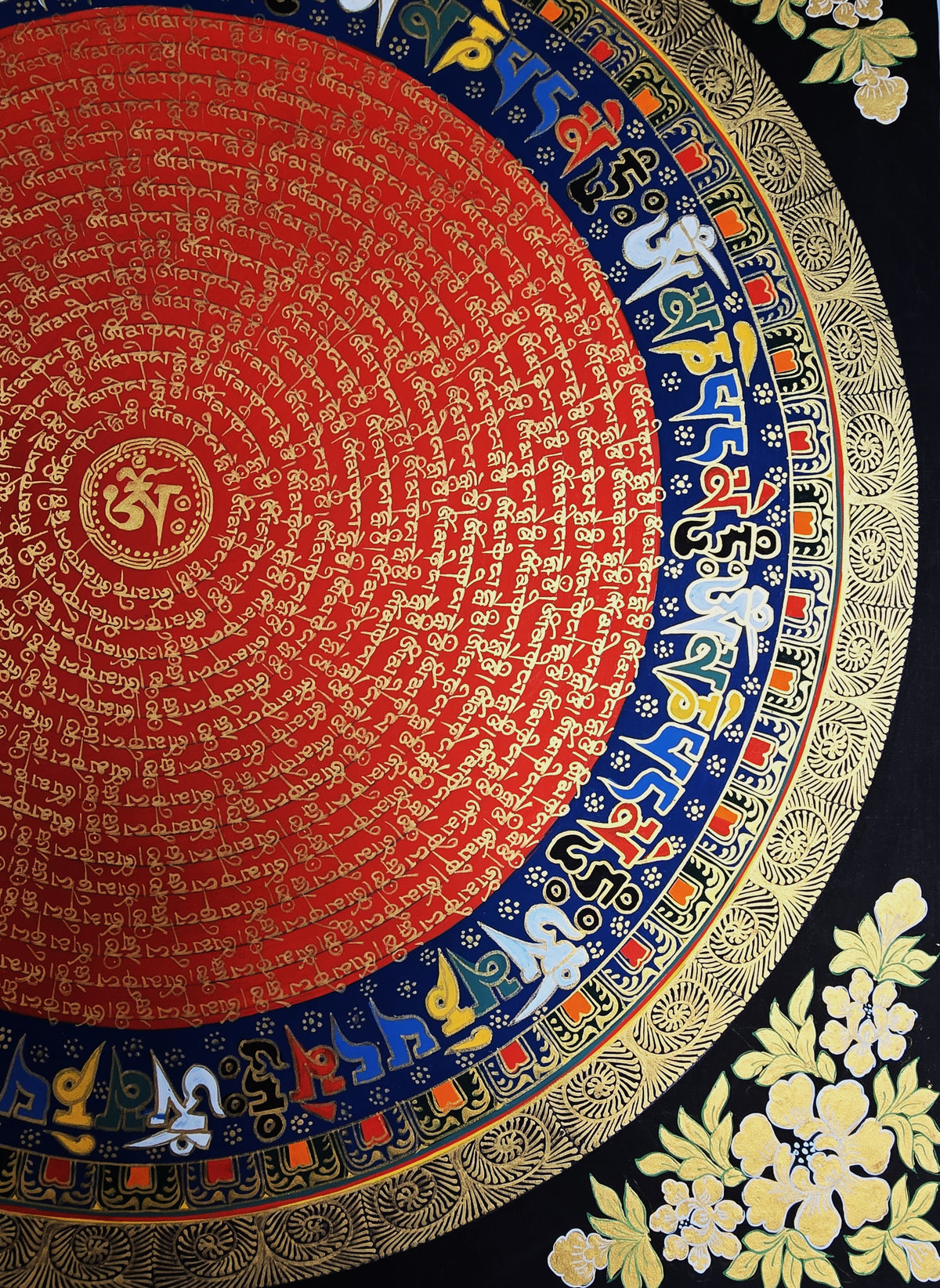 Hand-Painted Om Mantra Mandala Thangka
