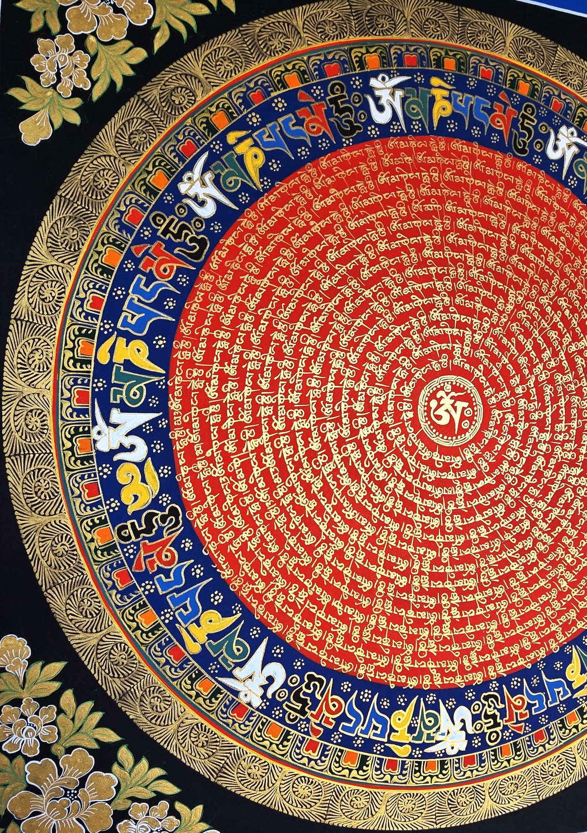 Hand-Painted Om Mantra Mandala Thangka