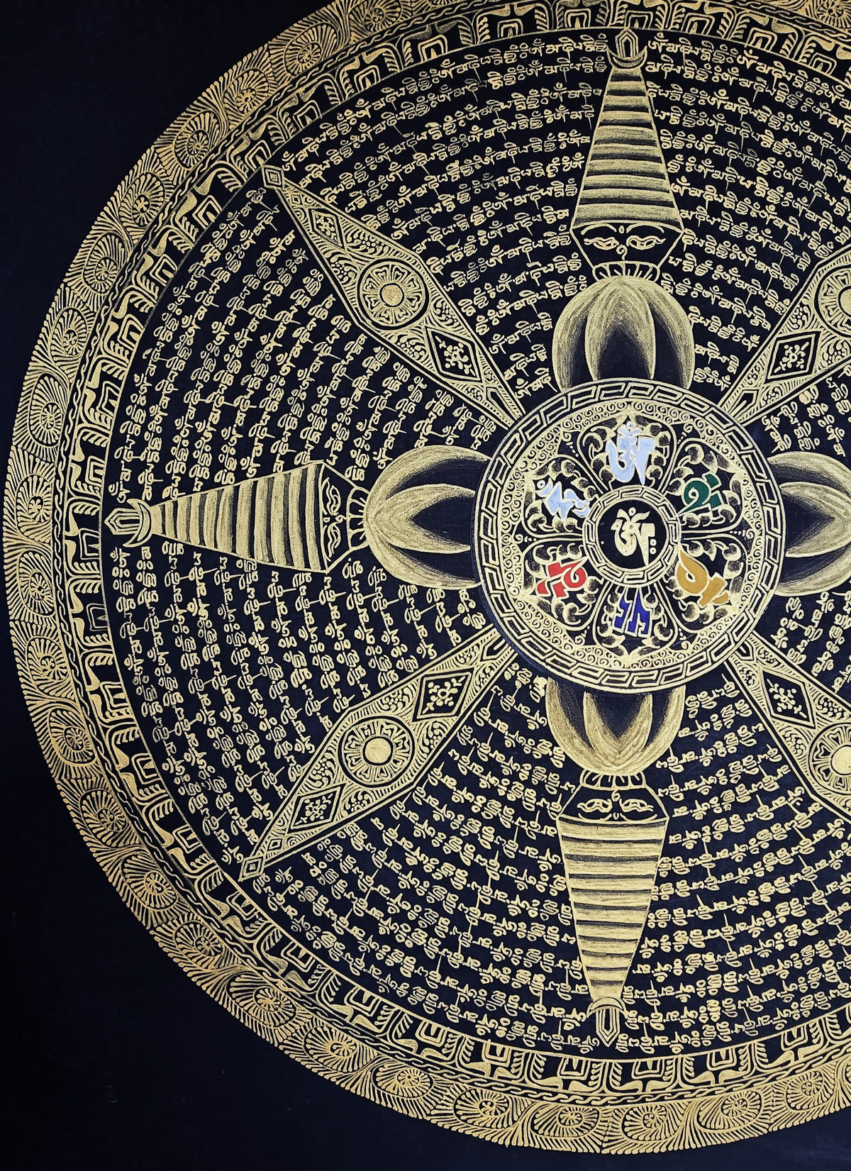 Hand-Painted Om Mantra Mandala Thangka