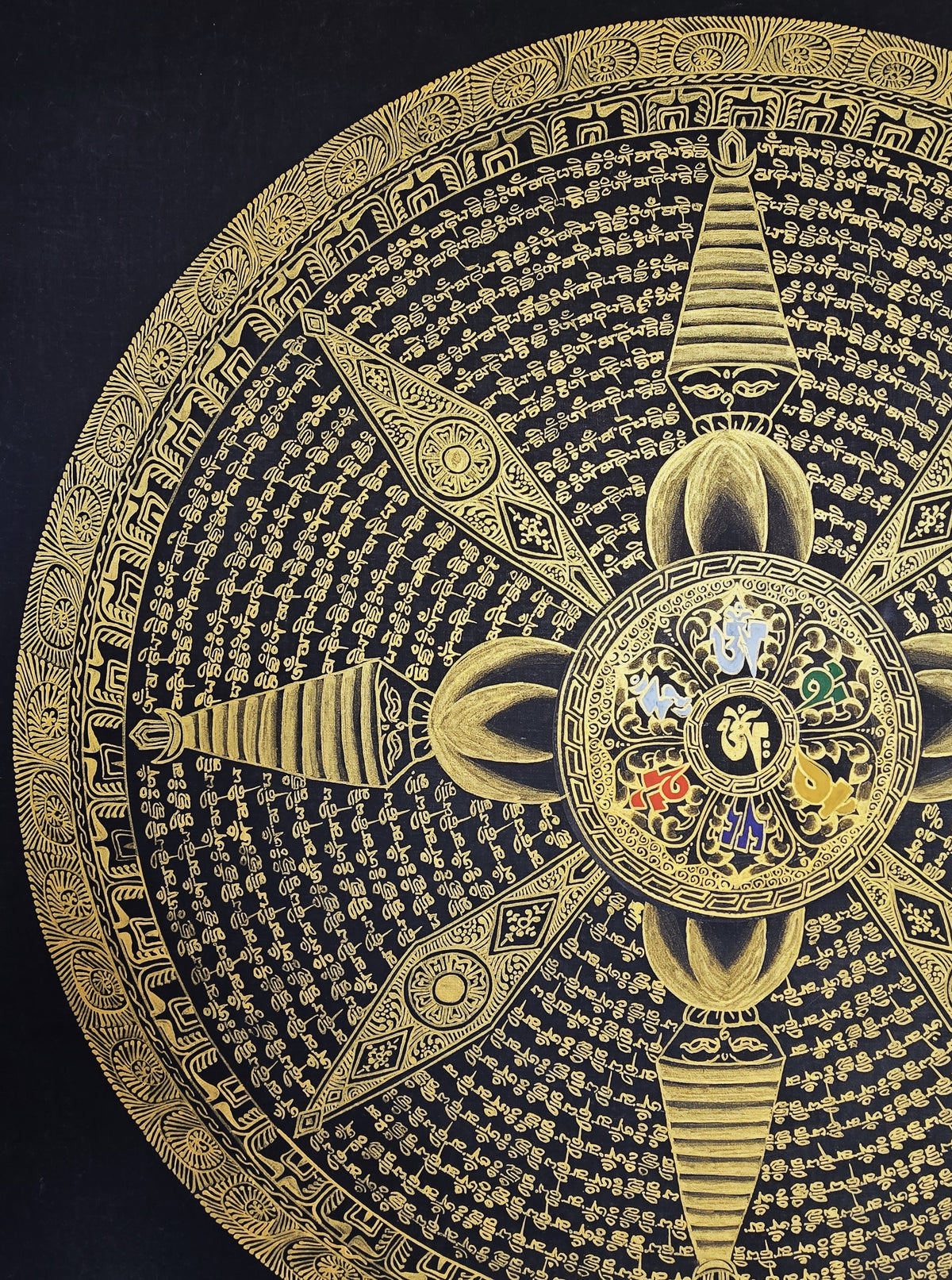 Hand-Painted Om Mantra Mandala Thangka