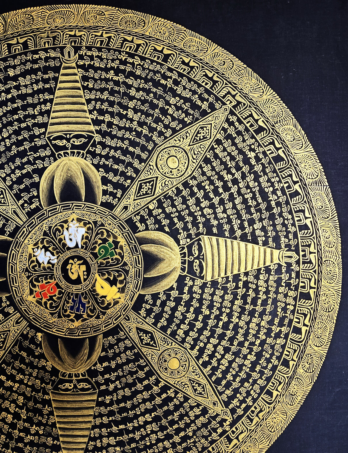 Hand-Painted Om Mantra Mandala Thangka