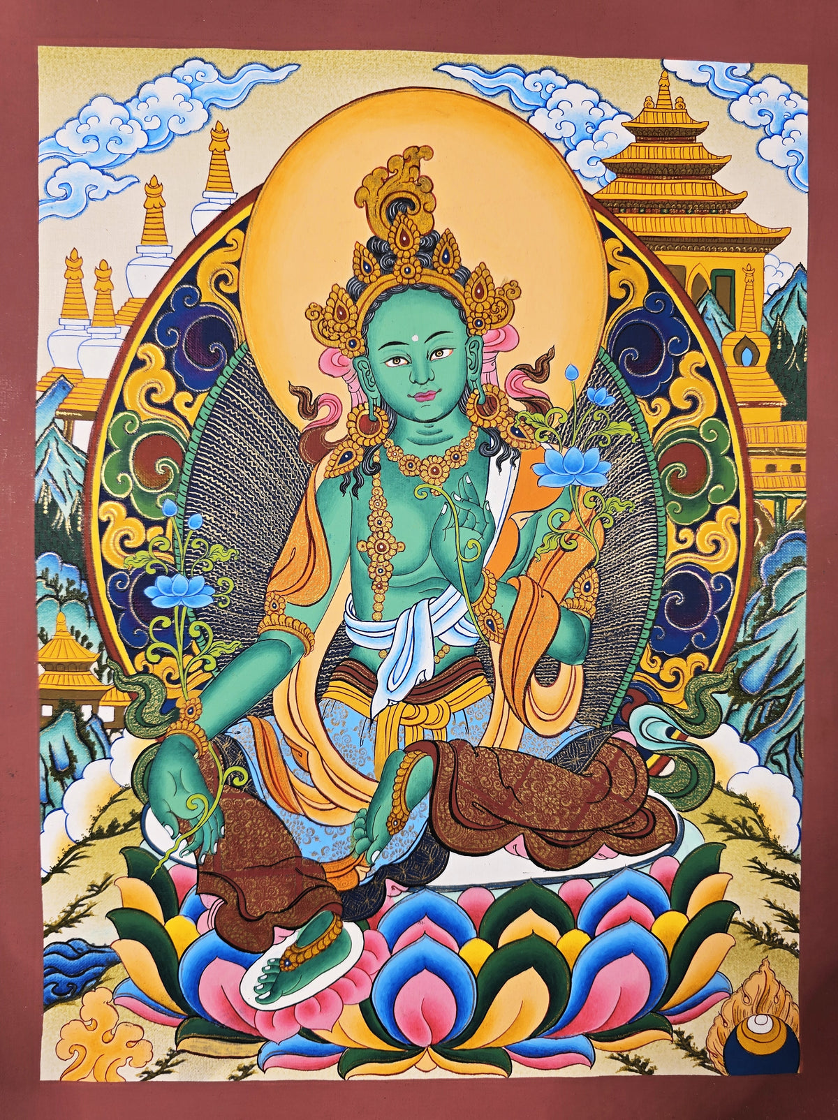 Green Tara Thangka – Hand-Painted Tibetan Buddhist Art | Meditation & Protection Wall Decor