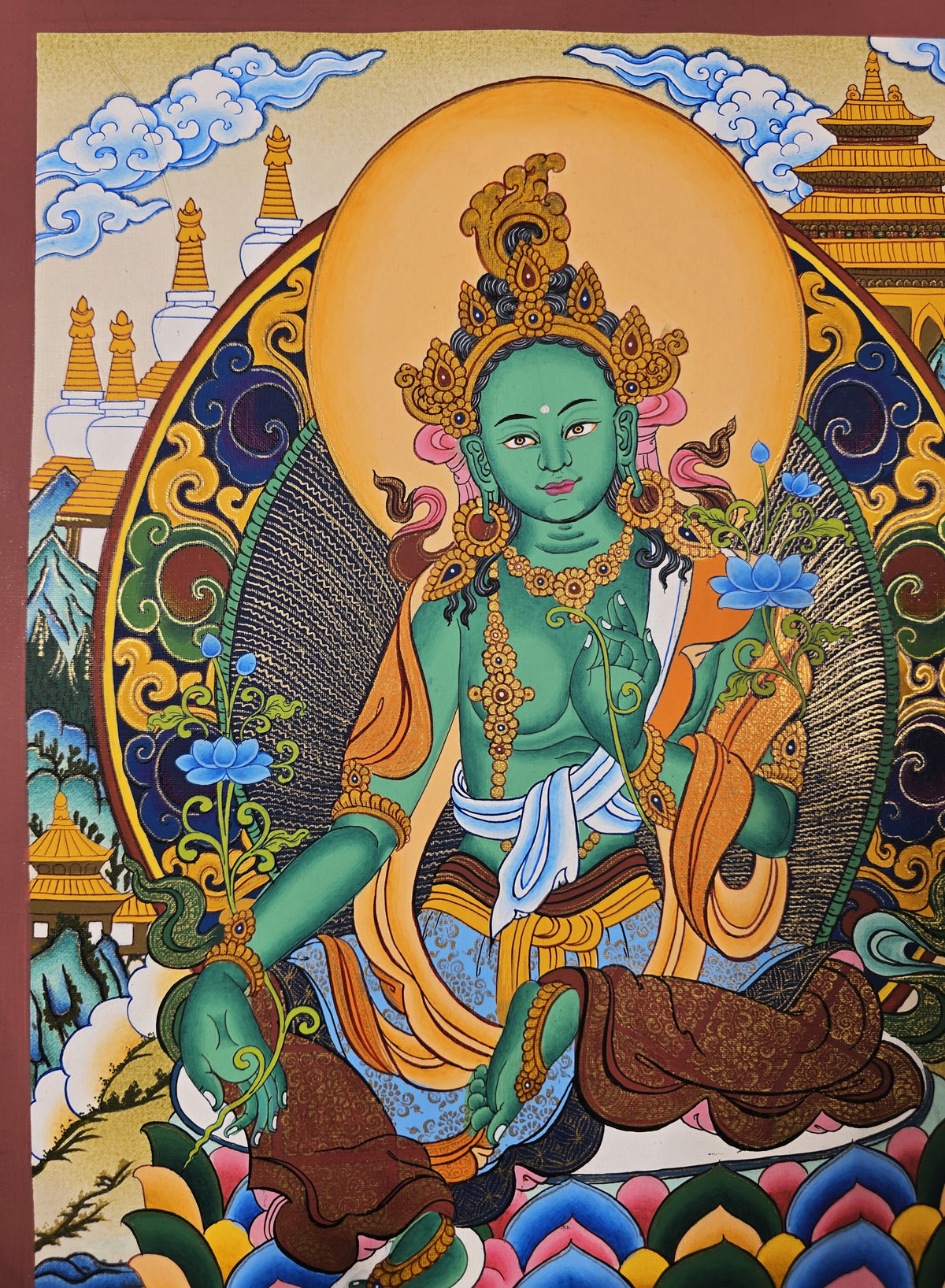 Green Tara Thangka – Hand-Painted Tibetan Buddhist Art | Meditation & Protection Wall Decor