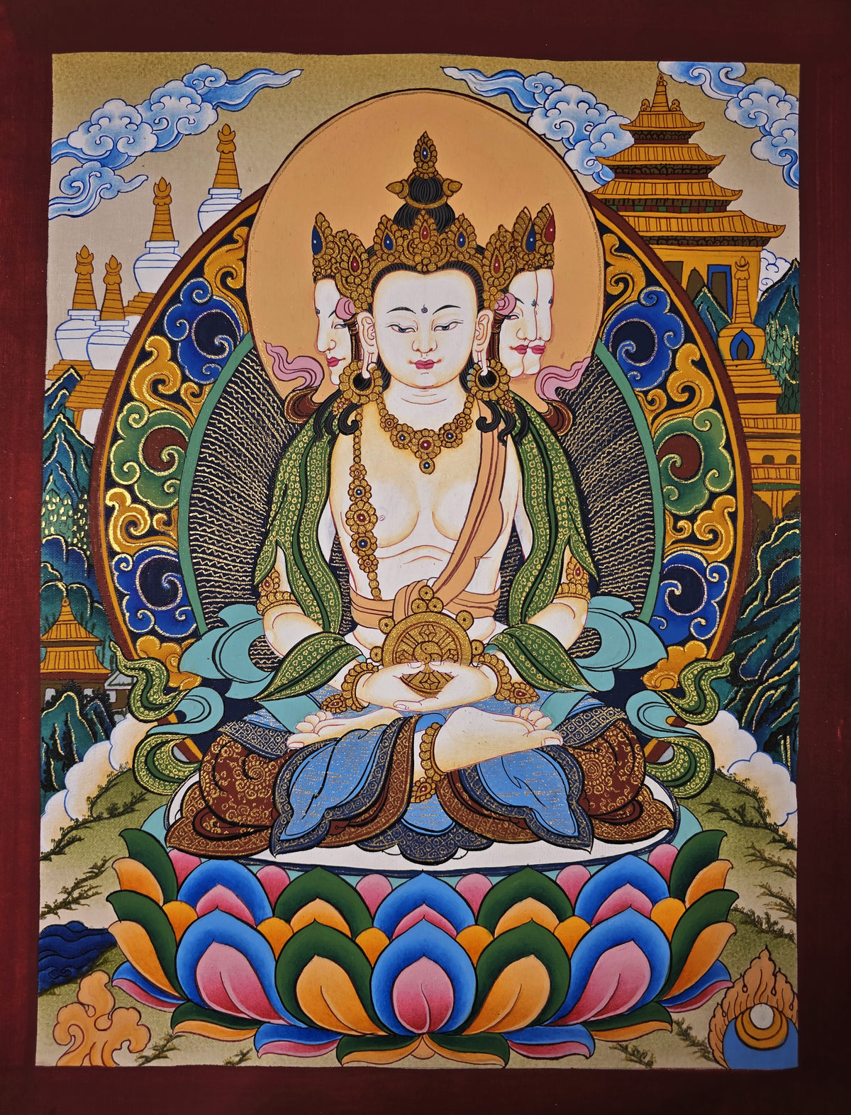 Vairochana Thangka – Hand-Painted Tibetan Buddhist Art | Meditation & Protection Wall Decor
