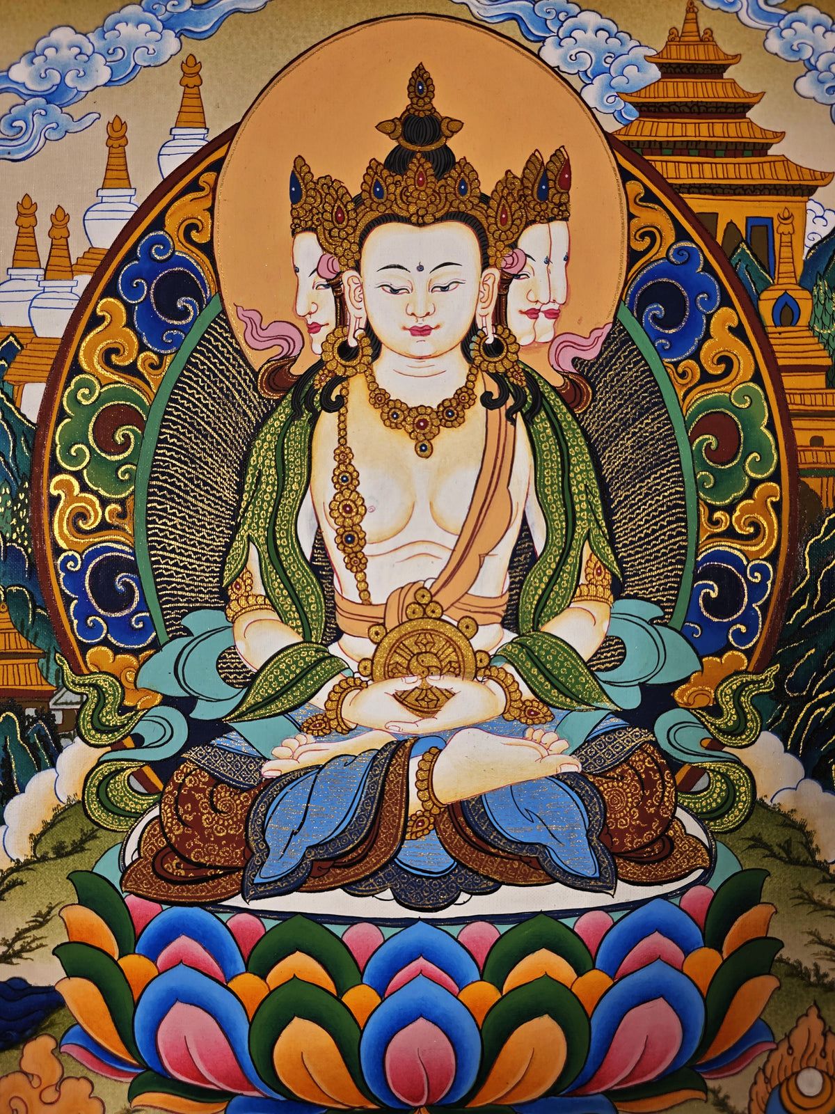 Vairochana Thangka – Hand-Painted Tibetan Buddhist Art | Meditation & Protection Wall Decor